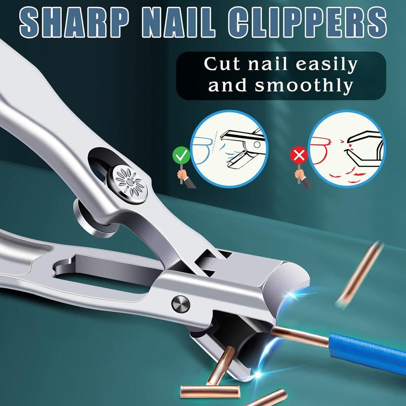 2024 Upgrade Nail Clippers , Large Wide Jaw Opening Toe Nail Clippers, Heavy Duty Stainless Steel No Splash Fingernail Clipper Cutters Long Handle with Catcher nail clipper Large Opening Nail Art Manicure Nail Care Set professional nail trimmer