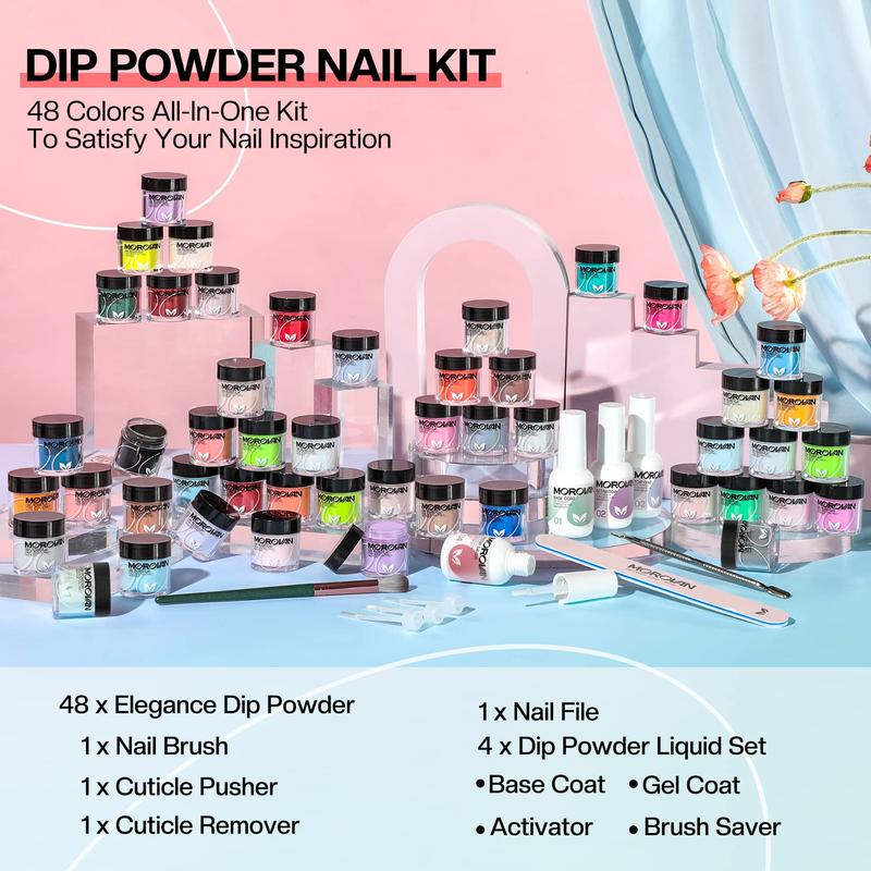 MOROVAN 48 Colors Dip Powder Nail Kit: All-in-One Dip Nails Powder Starter Kit With Top & Base Coat Activator 20 Dip Powder Colors Long-lasting Dip Powder Kit DIY at Home