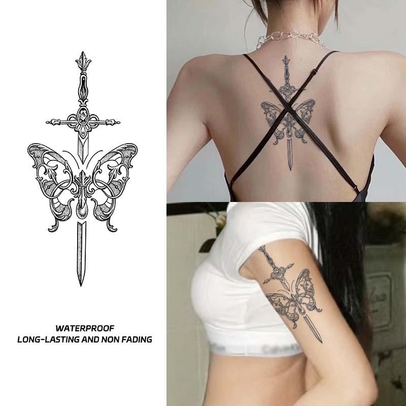 Butterfly & Sword Pattern Tattoo Sticker, Temporary Body Art For Festival Party