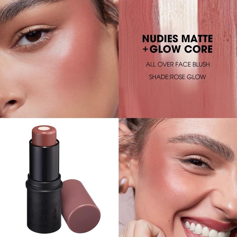 2 in 1 Matte & Luminous Core Solid Blush, Long Lasting Natural Brightening Blush Stick, Multifunctional Matte Blush Cream