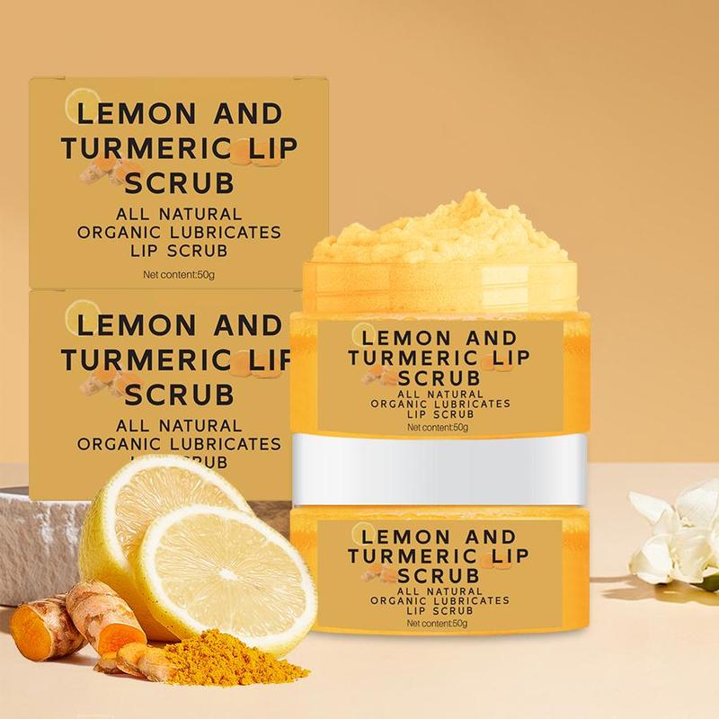 Lemon & Turmeric Lip Scrub, 2 Counts set Nourishing Exfoliating Lip Mask, Moisturizing Lip Care Product for Women & Girls