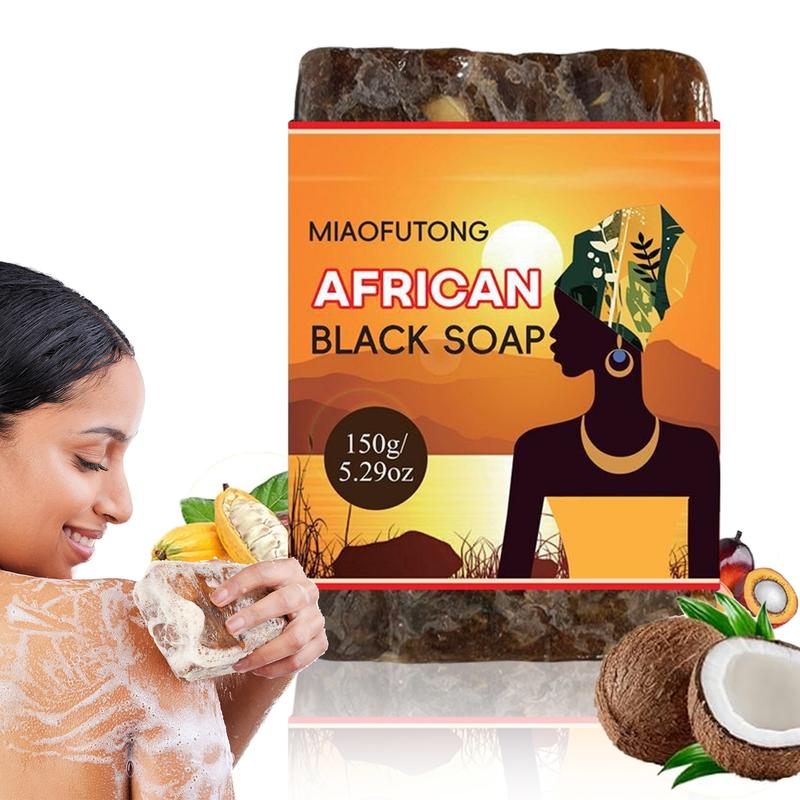 3pcs Premium Handmade African Black Soap - All Skin Types, Gentle Exfoliation, Pigmentation, Acne, Unscented, Natural Soap with Shea Butter, Body Care, Facial Cleanser, Skin Care Body Wash, Deep Cleansing