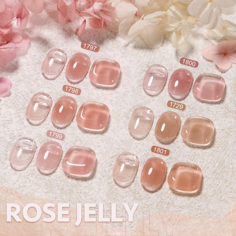 GAOY 6 Colors Builder Gel Set for Nails, Milky White Pink Nude Sheer Jelly Nail Strengthener, Soak Off Nail Extension Hard Gel, Rose Jelly, Base Coat Top Coat Needed