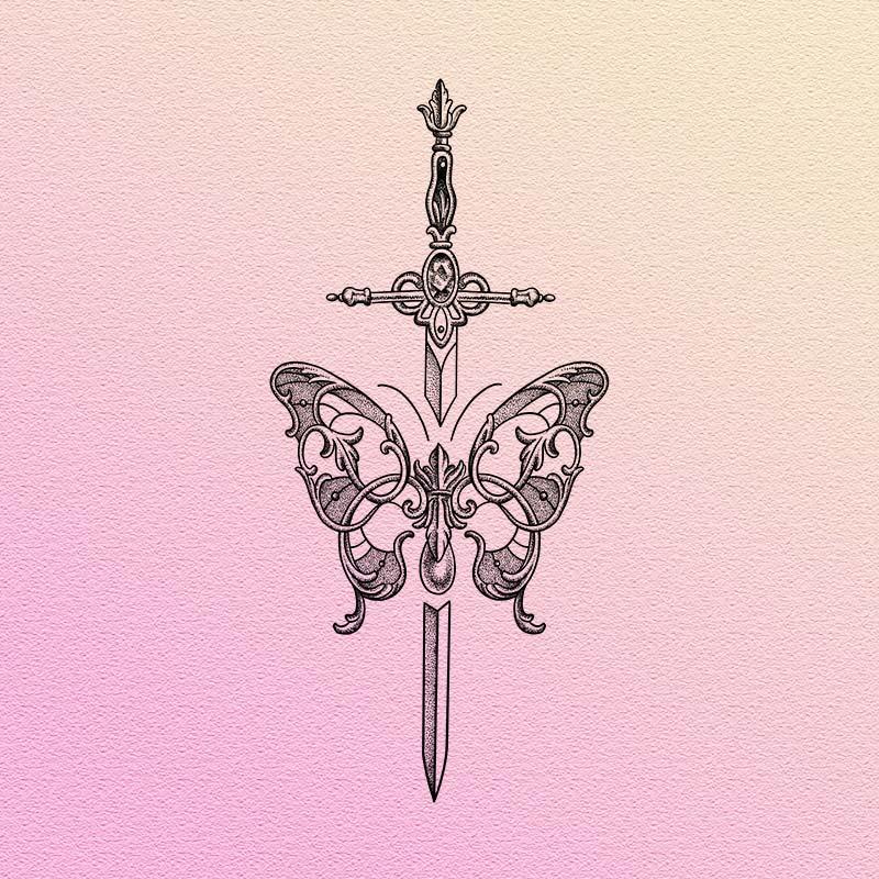 Butterfly & Sword Pattern Tattoo Sticker, Temporary Body Art For Festival Party