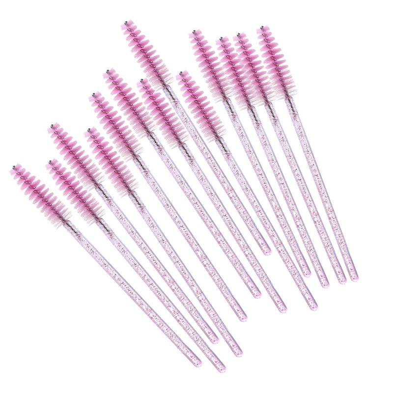 100pcs Disposable Mascara Brushes with Container, Mascara Wands Makeup Brushes Applicators Kits for Eyelash Extensions and Eyebrow Brush (Crystal Pink)