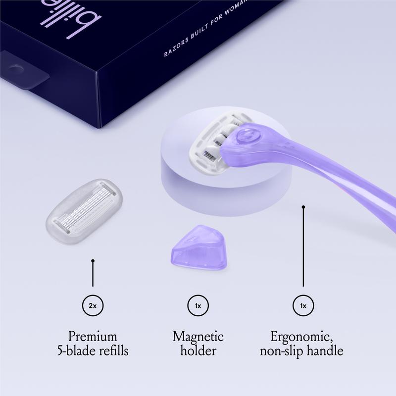 Billie Women’s Razor Kit - 1 Handle + 2 x 5-Blade Refills + Magnetic Holder - Moonbeam-Slip Handle - Matte, Sensitive Comfort