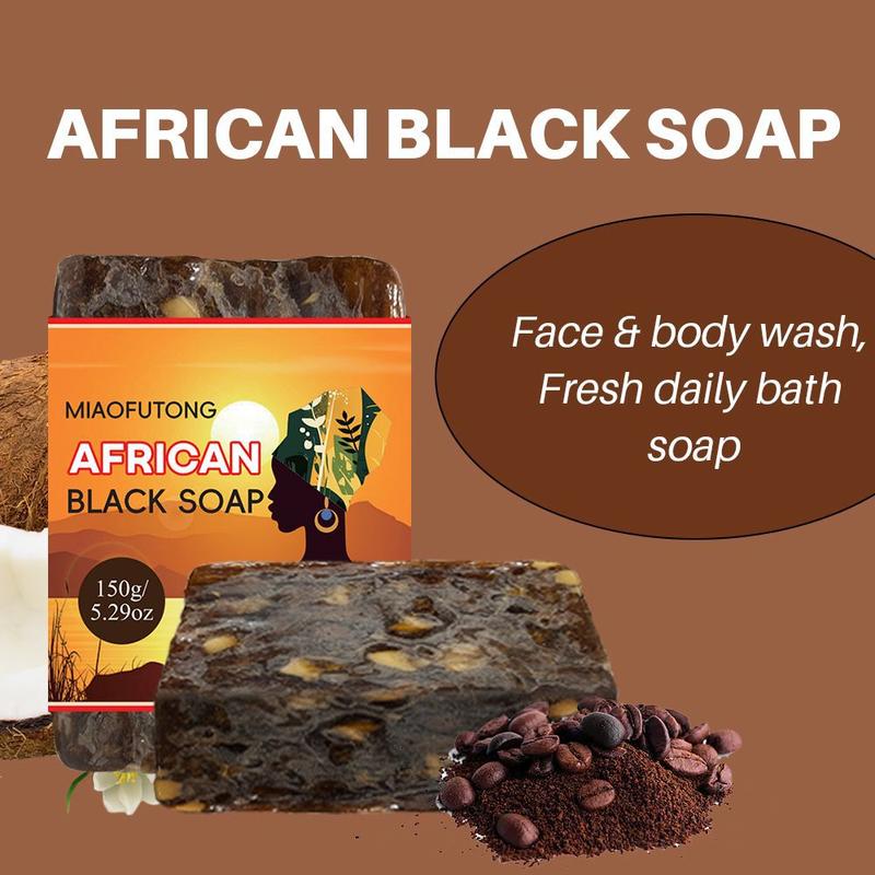 3pcs Premium Handmade African Black Soap - All Skin Types, Gentle Exfoliation, Pigmentation, Acne, Unscented, Natural Soap with Shea Butter, Body Care, Facial Cleanser, Skin Care Body Wash, Deep Cleansing