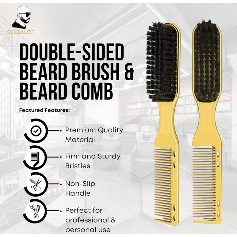 Double-Sided Beard Brush & Beard Comb Barber Brush for Grooming Beard Non-Slip & Sturdy Bristle Brush for Clean Cuts Professional Barber Comb