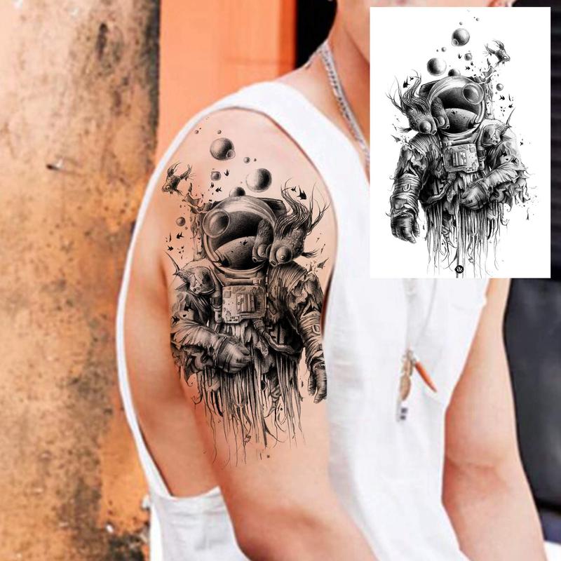 Astronaut & Moon Pattern Temporary Tattoo, 6pcs Realistic Body Art Sticker for Women & Men