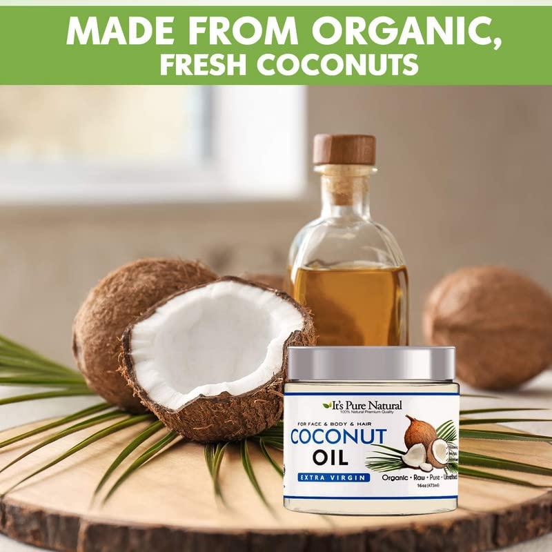 It's Pure Natural Extra Virgin Organic Unrefined Raw Coconut Oil (8 oz) for Skin, Hair, Cuticles, Scalp & Foot| Moisturizes & Nourishes Skin | Use In Massage, Oil Carrier & DIY Skin Care Recipes