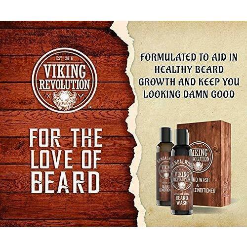 Viking Revolution Beard Wash & Beard Conditioner Set w Argan & Jojoba Oils - Softens & Strengthens - Natural Sandalwood Scent - Beard Shampoo w Beard Oil (5oz)