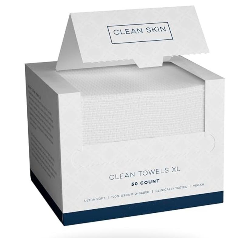 Clean Skin Clean Towels XL, 100% USDA Biobased Face Towel, Disposable Face Towelette, Makeup Remover Dry Wipes, Ultra Soft, 50 Ct, 1 Pack [PACKAGING MAY VARY]