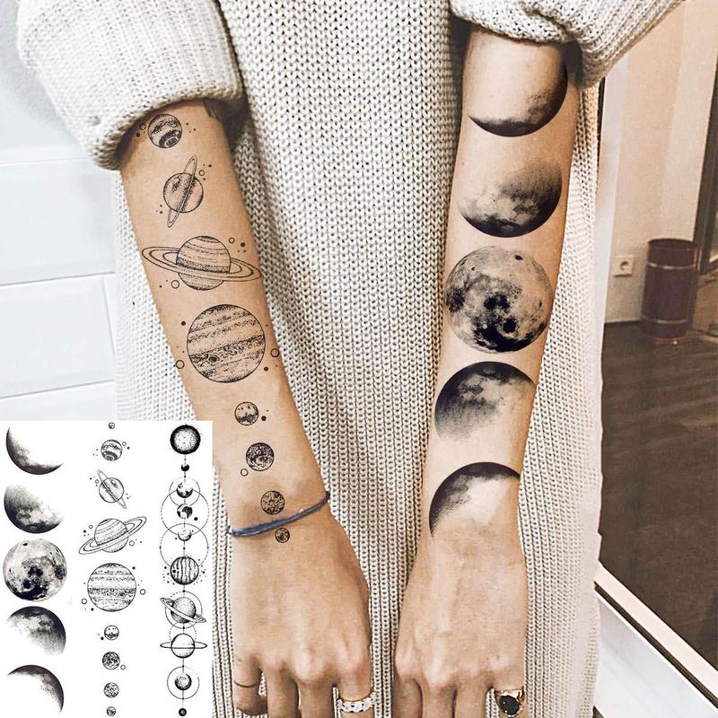 Astronaut & Moon Pattern Temporary Tattoo, 6pcs Realistic Body Art Sticker for Women & Men