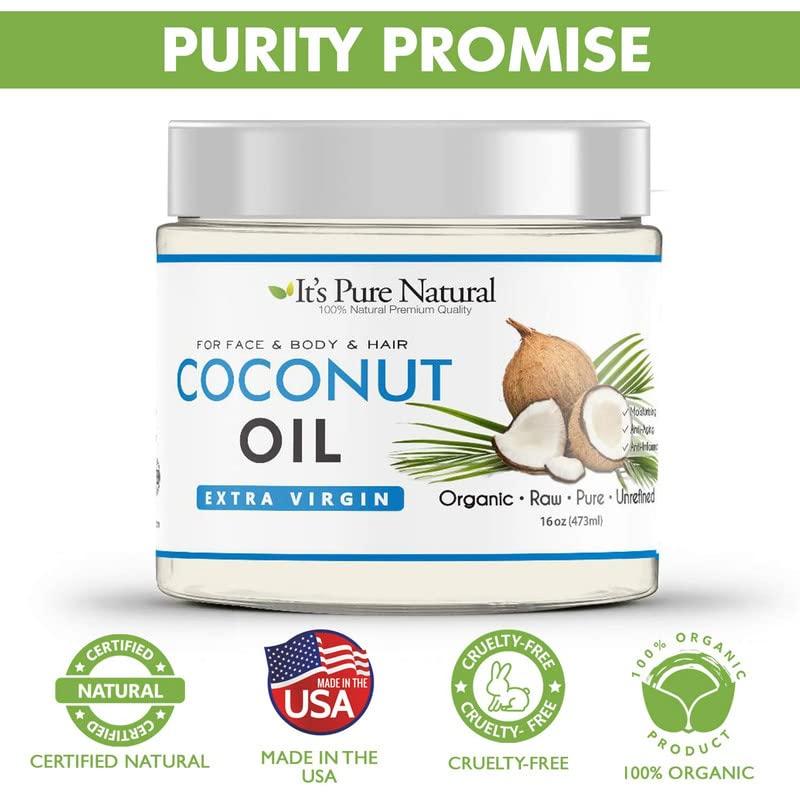 It's Pure Natural Extra Virgin Organic Unrefined Raw Coconut Oil (8 oz) for Skin, Hair, Cuticles, Scalp & Foot| Moisturizes & Nourishes Skin | Use In Massage, Oil Carrier & DIY Skin Care Recipes