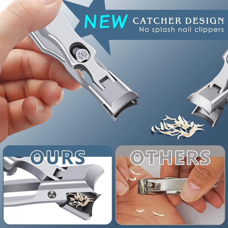 2024 Upgrade Nail Clippers , Large Wide Jaw Opening Toe Nail Clippers, Heavy Duty Stainless Steel No Splash Fingernail Clipper Cutters Long Handle with Catcher nail clipper Large Opening Nail Art Manicure Nail Care Set professional nail trimmer