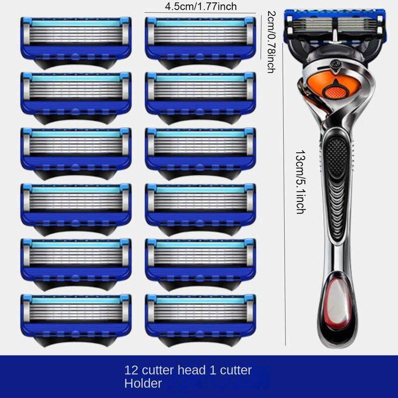 Men's 5 Layer Blade Razor, 13pcs set Manual Shaving Razor with Razor Blades, Smoothing Beard Shaver, Great for Men Barbershop Salon Home Use