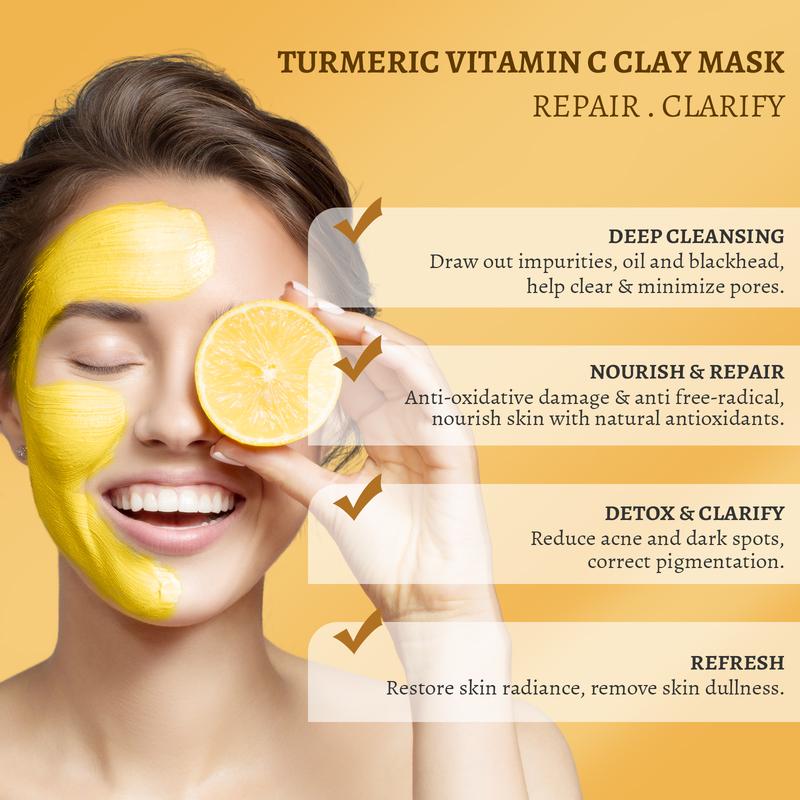 ANAiRUi Turmeric Vitamin C Clay Mask, VC Turmeric Face Mask for Deep Cleansing, Even Skin Tone, Dark Spots, Skincare Masks for All Skin Type