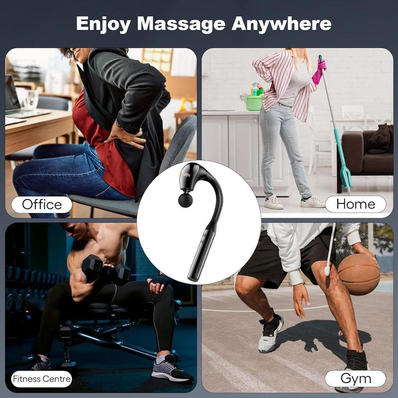 SPOVEN Massage Gun with Upgraded Extension Handle, 10MM Massage Gun Deep Tissue, Back Massager,  portable for Pain Relief, 4 Massage Heads, 5 Speeds