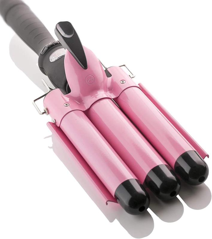 3-Barrel Curling Iron for Beachy Frizz-Free Waves with LCD Temperature Display - 1 Inch Ceramic Tourmaline Triple Barrel, Dual Voltage Crimping Tool