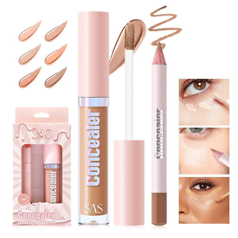 Long Lasting Concealer Set, 2 Counts box Concealer Pen & Concealer Stick, Waterproof Makeup Concealer, Makeup Accessories for Women & Girls