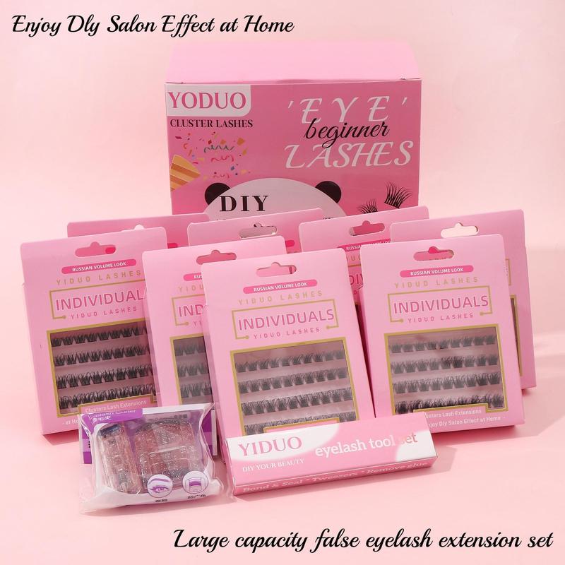 Mixed Length Individual False Eyelashes with Glue & Remover & Tweezers & Brush, 14pcs set Natural Look Eyelash Extensions, Self Grafting Eyelash Clusters