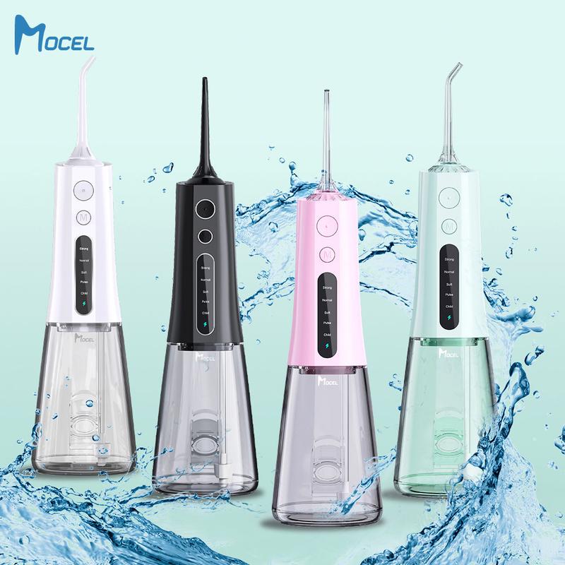 MOCEL Portabl Water Flosser Teeth Cleaner 5 Modes 6 tips Cordless Oral Irrigator and USB C Rechargeable IPX7 Waterproof tooth water pick for Home Travel Rechargeable Portable Rechargeable Portable