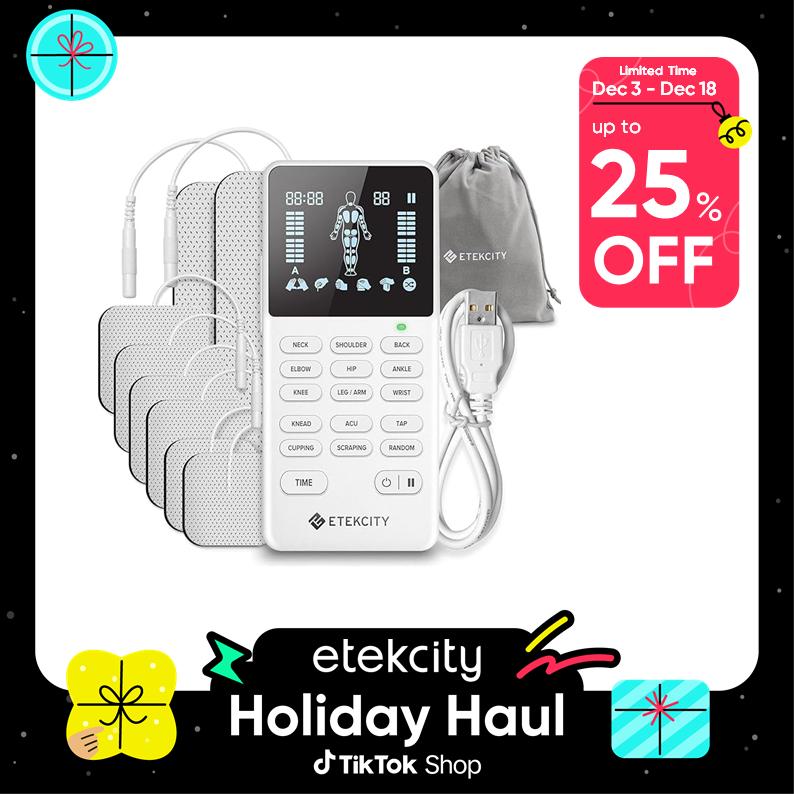 Etekcity 4-Output TENS Unit, Muscle Stimulator Accessories Machine, Neck Back Massager, Rechargeable Electric Medical Physical Therapy holidayhaul