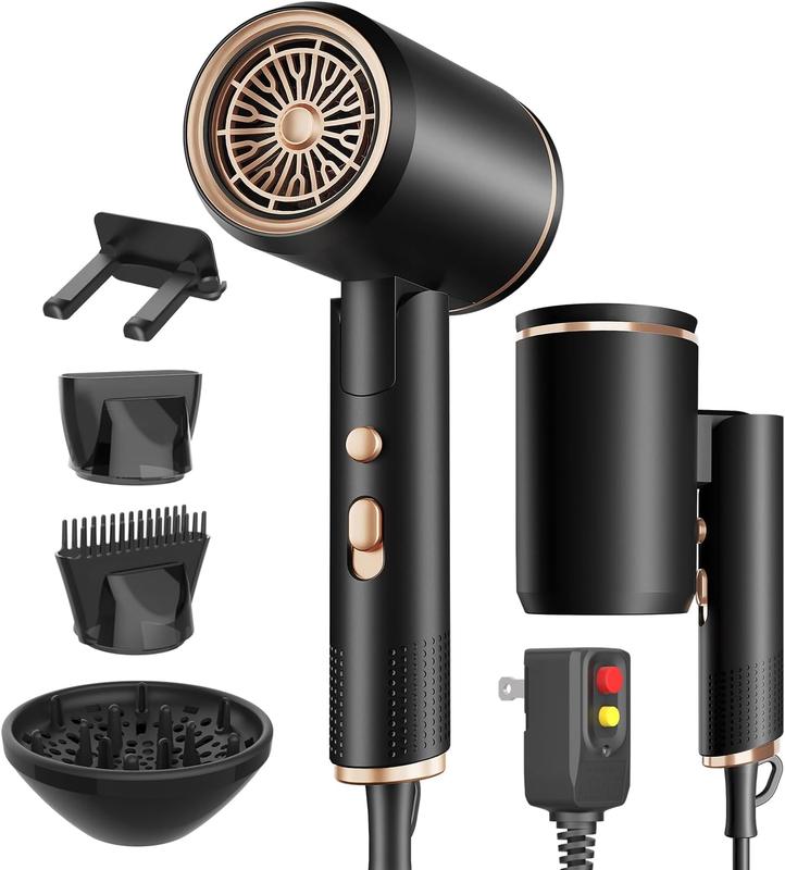 Portable Ionic Hair Dryer, Foldable Handle Hair Dryer,1875W Blow Dryer with Diffuser Concentrator Comb Nozzle,Intelligent Temperature Control,Low Noise for Home Salon Travel (Black)