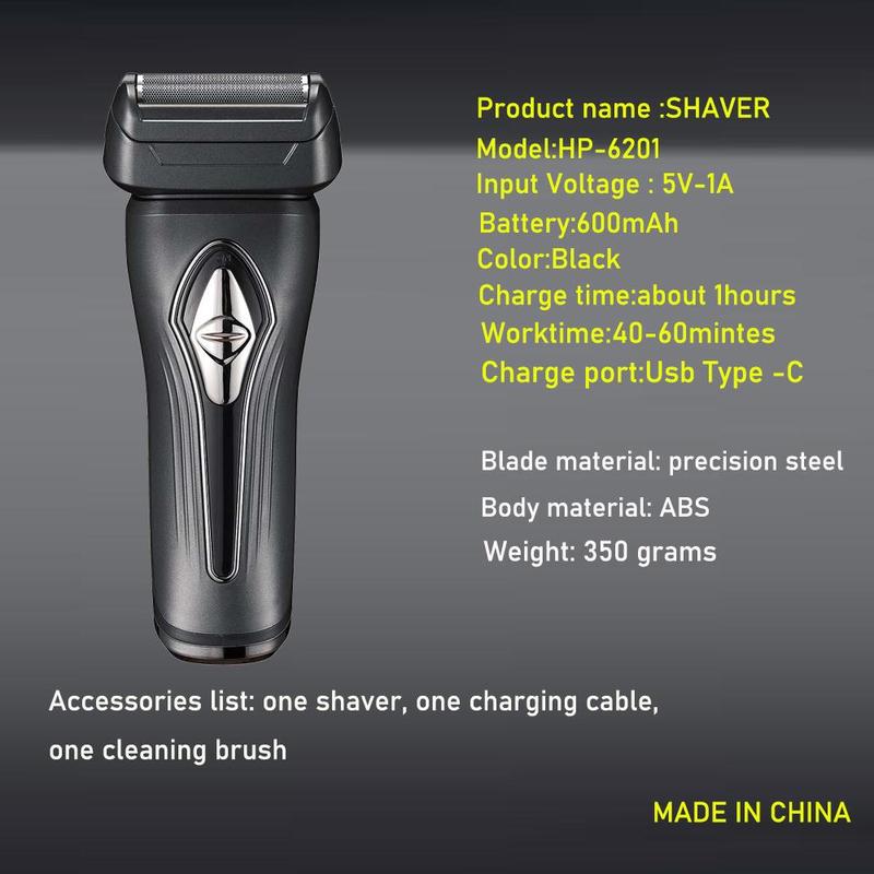 Electric Razor, 1 Box 2 Blades Travel Shaver, Dual-speeds Waterproof Professional Foil Shaver, Cordless Shaving Machine with Pop-up Beard Trimmer