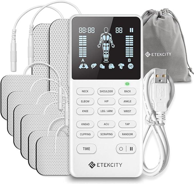 Etekcity 4-Output TENS Unit, Muscle Stimulator Accessories Machine, Neck Back Massager, Rechargeable Electric Medical Physical Therapy holidayhaul