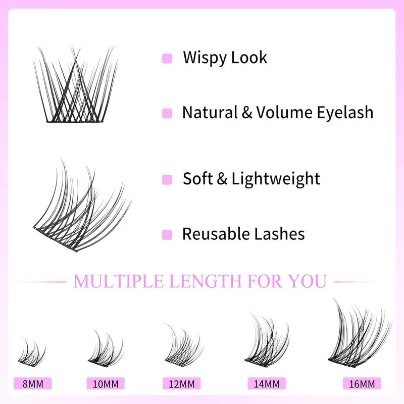 VEYESBEAUTY LuxeBold Cluster Lashes Kit Individual Lash Extensions Newbie's Five-Second DIY Dramatic Volume Eyelash Wispy Faux Mink Lash Mixed Length Tray with Bond & Seal, Applicator at Home Fluffy