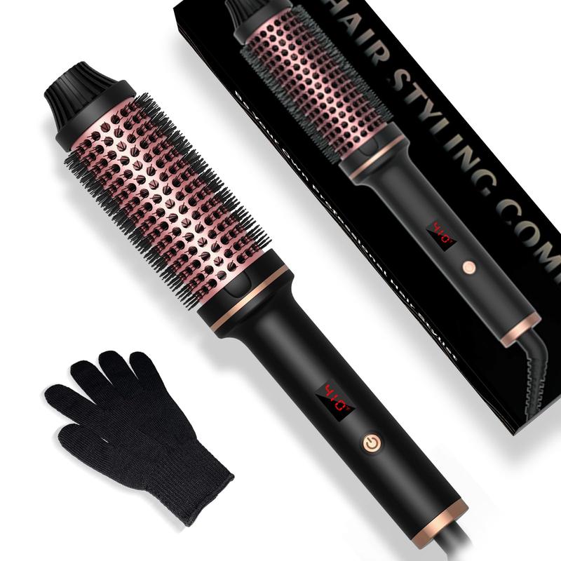 1.5 in Thermal Brush, 10 Temps LCD Display Up to 410°F Curling Brush Curling Iron Heated Curling Brush, Double PTC Ceramic Tourmaline Ionic Volumizing Brush, 110-240V Travel Curling Iron Curling Comb