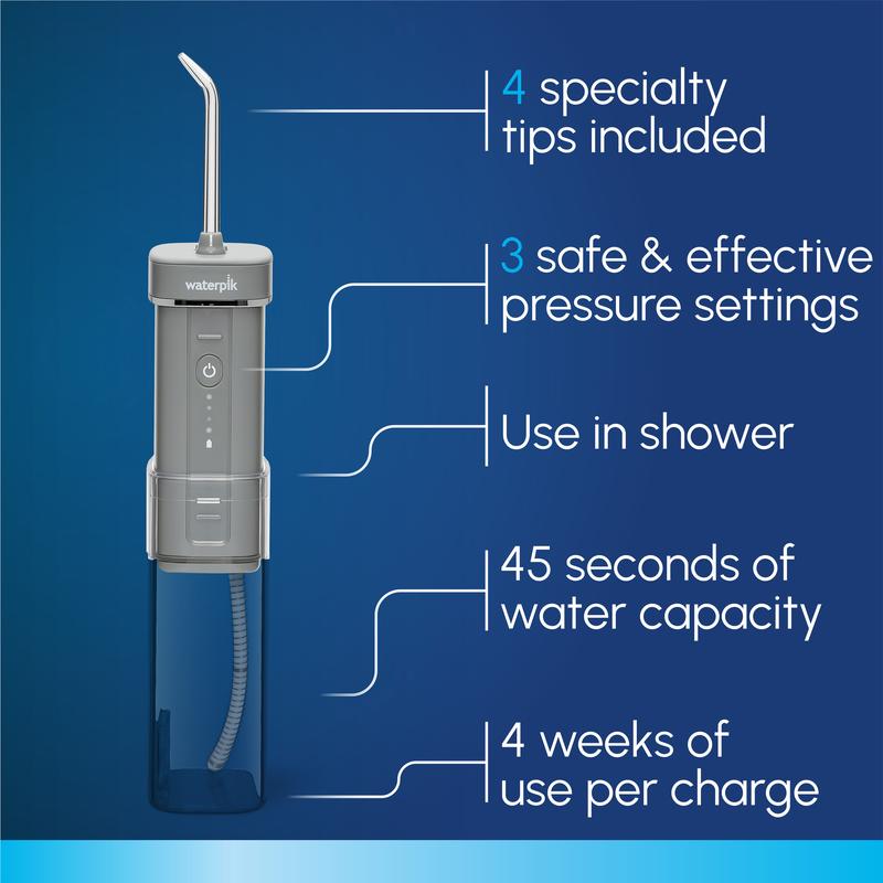 Waterpik Cordless Slide Professional Water Flosser TikTok Shop For Teeth, Gums, Braces, Dental Care With Travel Bag and 4 Tips, ADA Accepted, Rechargeable, Portable Collapsible, and Waterproof, Gray WF-17, Packaging May Vary