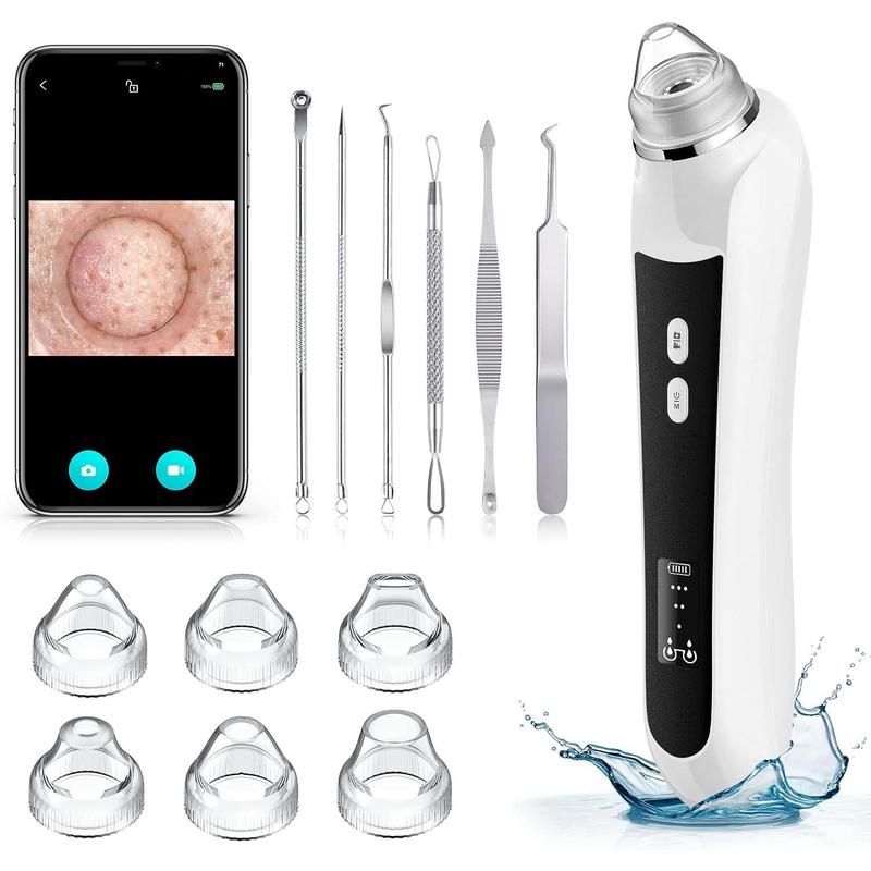 Blackhead Remover Vacuum with Camera, USB Pore Cleaner for Men & Women, 3 Modes & 6 Suction Heads for Deep Cleaning (Light Pink)