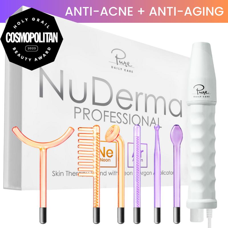 NuDerma Professional High Frequency Wand by Pure Daily Care with Argon & Neon Applicators Anti-Aging and Anti-Acne