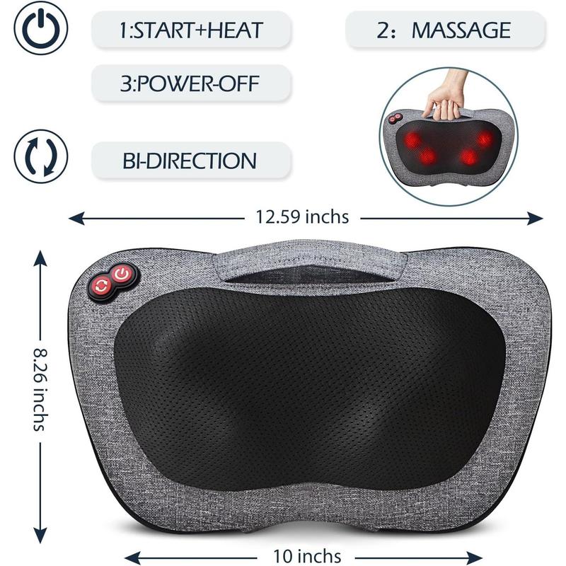 Back Massager, Neck Massager with Heat, Massage Pillow Gifts for Men & Women, Electric Shiatsu Back Massager, Deep Kneading Shoulder Massager for Full Body Muscle,Massage at Home, Car