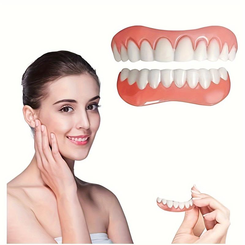 Comfortable Fit Adjustable Dentures Suit-2 Piece Set, Upper and Lower Teeth, Perfect White Veneer to Create a Professional Smile