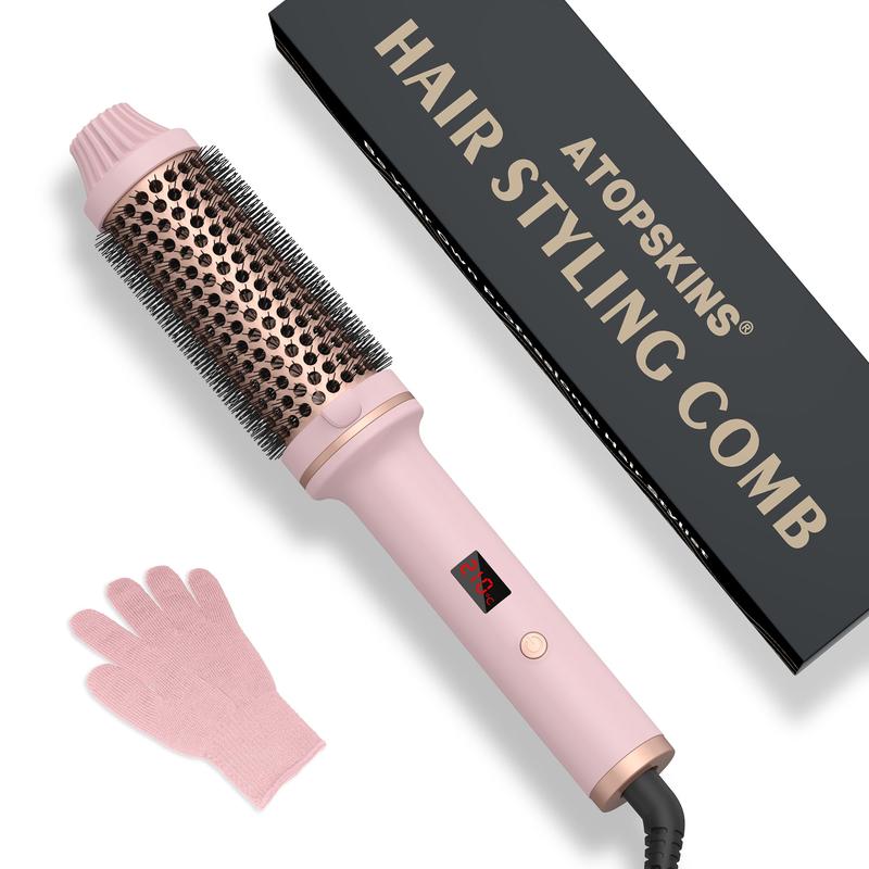 1.5 in Thermal Brush, 10 Temps LCD Display Up to 410°F Curling Brush Curling Iron Heated Curling Brush, Double PTC Ceramic Tourmaline Ionic Volumizing Brush, 110-240V Travel Curling Iron Curling Comb