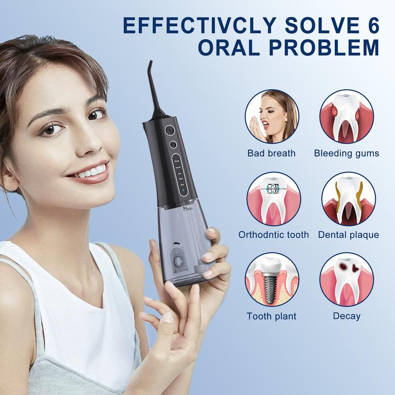 MOCEL Portabl Water Flosser Teeth Cleaner 5 Modes 6 tips Cordless Oral Irrigator and USB C Rechargeable IPX7 Waterproof tooth water pick for Home Travel Rechargeable Portable Rechargeable Portable