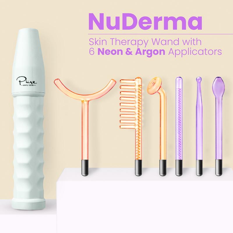 NuDerma Professional High Frequency Wand by Pure Daily Care with Argon & Neon Applicators Anti-Aging and Anti-Acne