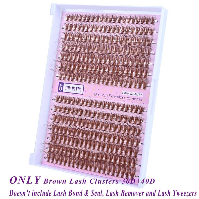 Girapanda 60D 80D Fluffy Lash Extension Kit, 30D 40D Cluster Eyelash Extension, 280PCS Cluster Eyelash Extensions with Lash Bond and Seal, Lash Remover, Lash Tweezers, 60D 80D Individual Lashes Wispy D Curl Mixed 10-18mm DIY Eyelash Extensions Kit