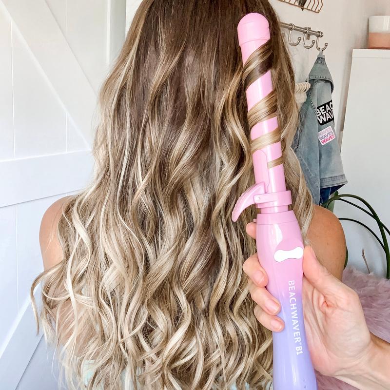 Beachwaver B1 Pink Sunset Rotating Curling Iron - Ceramic barrel for all hair types