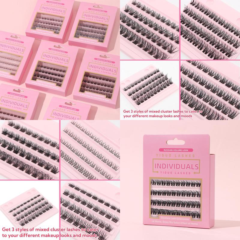 Mixed Length Individual False Eyelashes with Glue & Remover & Tweezers & Brush, 14pcs set Natural Look Eyelash Extensions, Self Grafting Eyelash Clusters