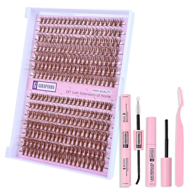 Girapanda 60D 80D Fluffy Lash Extension Kit, 30D 40D Cluster Eyelash Extension, 280PCS Cluster Eyelash Extensions with Lash Bond and Seal, Lash Remover, Lash Tweezers, 60D 80D Individual Lashes Wispy D Curl Mixed 10-18mm DIY Eyelash Extensions Kit