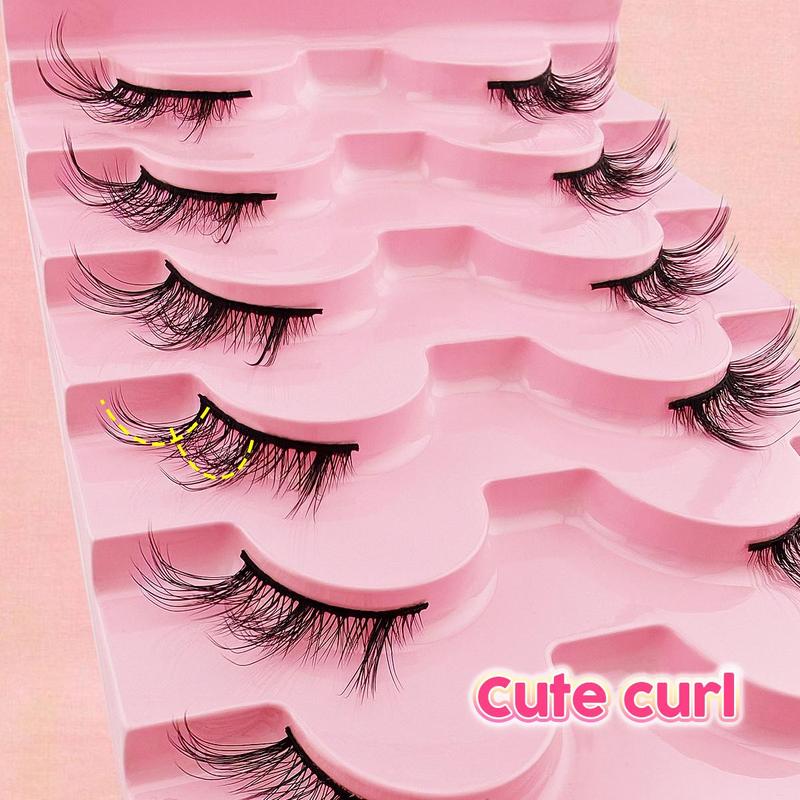 Half Eye False Eyelashes Set for Summer Gift, 7 Pairs Natural Look Fluffy Curly Thick Faux Eyelashes, Portable Makeup Tool for Women, Christmas Gift