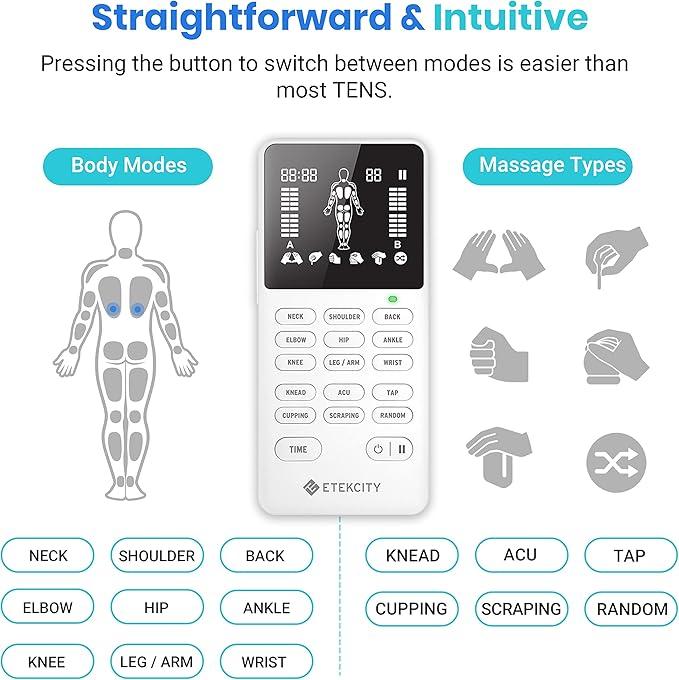 Etekcity 4-Output TENS Unit, Muscle Stimulator Accessories Machine, Neck Back Massager, Rechargeable Electric Medical Physical Therapy holidayhaul