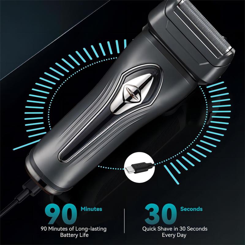 Electric Razor, 1 Box 2 Blades Travel Shaver, Dual-speeds Waterproof Professional Foil Shaver, Cordless Shaving Machine with Pop-up Beard Trimmer