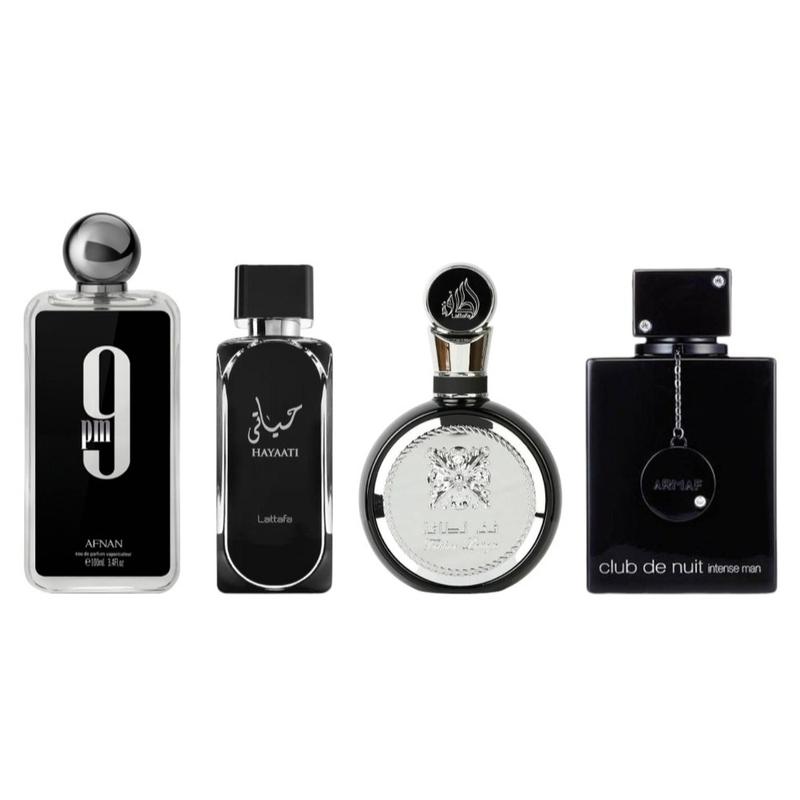 Lattafa - Afnan - Armaf Perfumes | 9 PM + Hayaati + Fakhar + Club de Nuit Black Bundle | 3.4 - 3.6 oz | 4-Pack Bundle