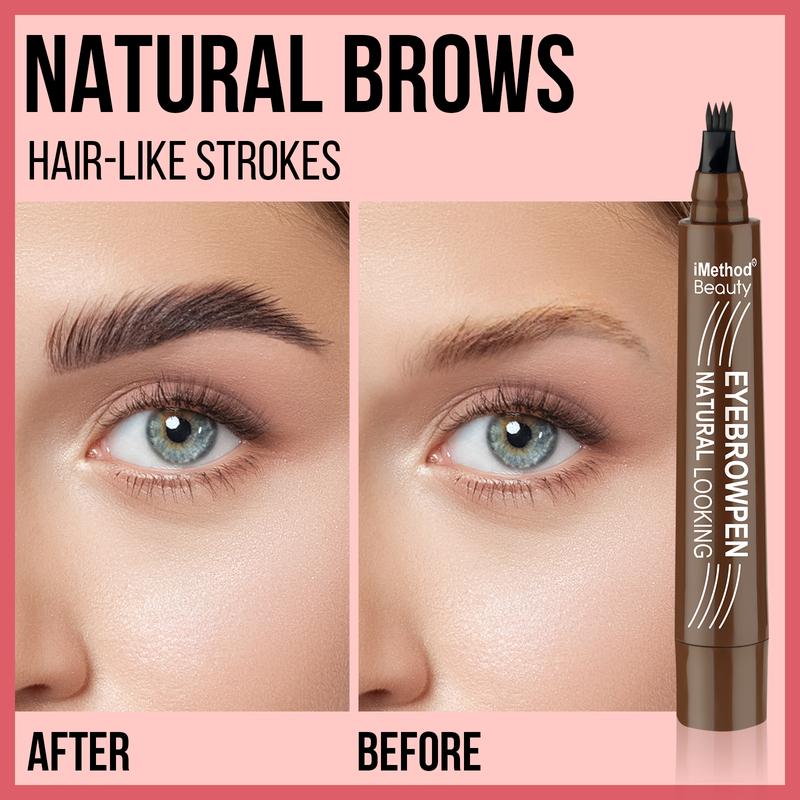 iMethod Microblading Eyebrow Pen - Natural Brow Pen, Eyebrow Pencil Magical Upgraded Eye Brow Pencils for Women with 4 Fork Tip & Spoolie Brush for Natural-Looking Hair-Like Defined Brows, Last All-Day