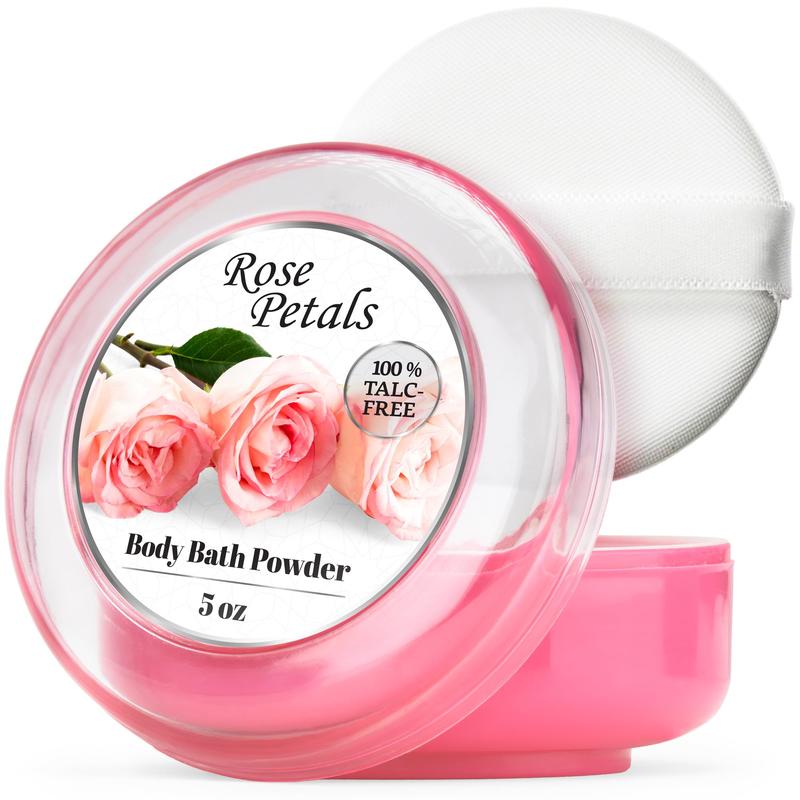 Body Powder for Women with Powder Puff, 100% Talc-Free, Elegant Rose Petals Scented Dusting Powder, After Bath for Soft Skin, Extra Large, 1 Pack (5oz)